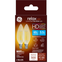 GE Lighting Relax BC E12 (Candelabra) LED Bulb Soft White 60 Watt Equivalence 2 pk