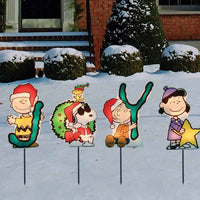 8" Peanuts 4 Pk 2d Pre-Lit Flat Pvc Xmas Pathway Markers Joy