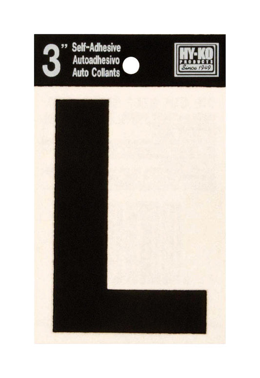 Hy-Ko 3 in. Black Vinyl Letter L Self-Adhesive 1 pc. (Pack of 10)