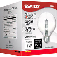 Satco 43 W G25 Globe Halogen Bulb 750 lm Warm White (Pack of 6)