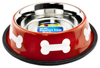 Pet Bowl, Red/White Stainless Steel, 32-oz.