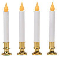 Christmas LED Candle, Orange Flicker Flame, Battery-Operated, White/Brass, 9-In., 4-Pk.