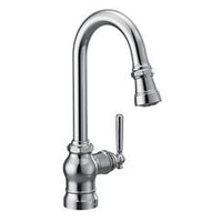 Chrome one-handle high arc pulldown single mount bar faucet