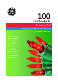 GE  Constant On  Incandescent  Red  100 count Light Set  20.6 ft.