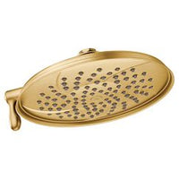 Brushed gold two-function 9" diameter spray head rainshower