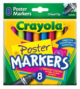 Crayola 58-8173 Washable Chisel Tip Poster Markers Assorted Colors 8 Count