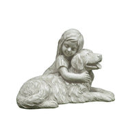 Infinity  Cement  White  12.6 in. Girl and Dog  Statue