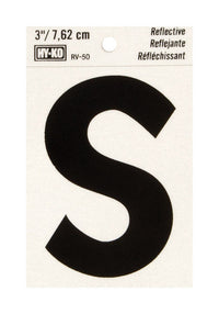 Hy-Ko 3 in. Reflective Black Vinyl Letter S Self-Adhesive 1 pc. (Pack of 10)