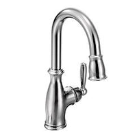 Chrome one-handle high arc pulldown bar faucet