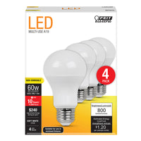 Feit Electric A19 E26 (Medium) LED Bulb Soft White 60 Watt Equivalence 4 pk