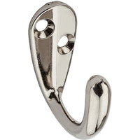 Wall Hook for Clothes, Single Prong, Nickel, 2-Pk.