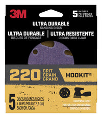 3m Disc5in5pk220 5 Hook It Ultra Durable 220 Grit Universal Hole Power Sanding Discs 5 Count