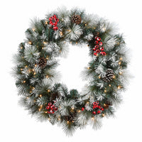 Snowy Glacier Pine Artificial Wreath, 50 Warm White LED Lights, 24-Ft.