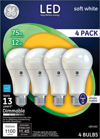 GE A21 LED Bulb Soft White 75 Watt Equivalence (Pack of 3)