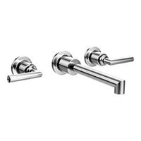 Chrome two-handle wall mount bathroom faucet