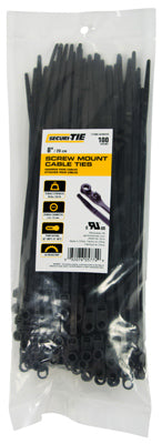 Screw Mount Cable Tie, UV Black, 8-In., 100-Pk.