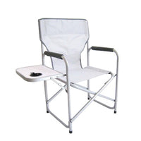 Directors Chair With Side Table, Gray Aluminum Frame & Fabric