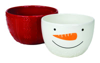 Hallmark Snowman Stackable Bowl Set Red/White Clay 5.75 in. 2 pk (Pack of 4)