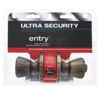 Ultra Security Antique Brass Entry Knobs KW1 1-3/4 in.