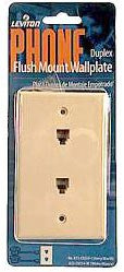 Leviton 832-C0254-W Single Gang White Flush Mount Duplex Phone Wallplate