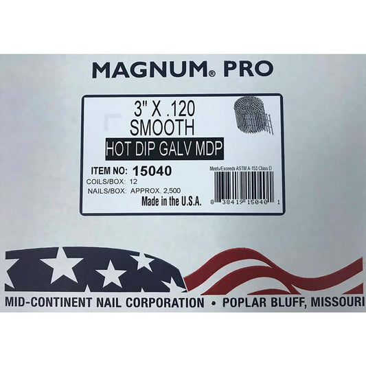 Magnum Pro 3 in. Angled Coil Nails 15 deg Smooth Shank 2500 pk