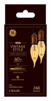 GE Lighting CAC E12 (Candelabra) Filament LED Bulb Amber Warm White 40 Watt Equivalence 2 pk