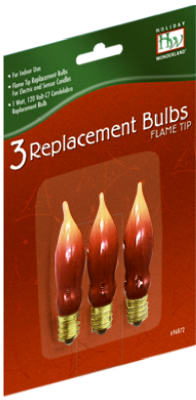 Christmas Candle Replacement Bulb, C7, Flame Tip, 3-Pk.