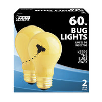 Feit Electric 60 W A19 Specialty Incandescent Bulb E26 (Medium) Yellow 2 pk