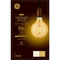 GE Lighting Vintage Style G40 E26 (Medium) LED Bulb Warm Candle Light 60 Watt Equivalence 1 pk