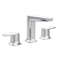 Chrome two-handle low arc bathroom faucet