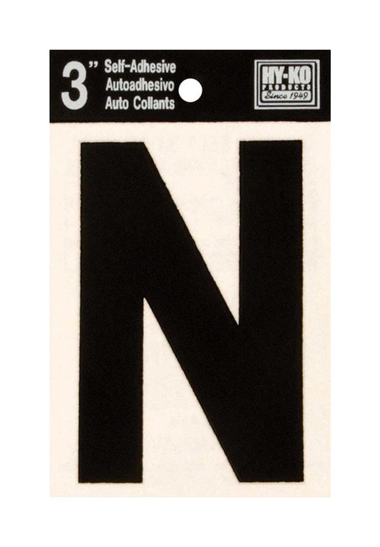 Hy-Ko 3 in. Black Vinyl Letter N Self-Adhesive 1 pc. (Pack of 10)
