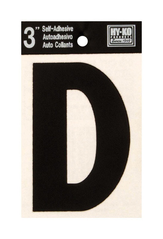 Hy-Ko 3 in. Black Vinyl Letter D Self-Adhesive 1 pc. (Pack of 10)