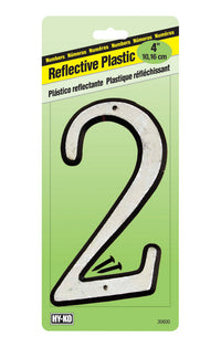 Hy-Ko 4 in. Reflective White Plastic Number 2 Nail-On 1 pc. (Pack of 10)