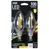 Feit Electric Blunt Tip E12 (Candelabra) Filament LED Bulb Soft White 100 Watt Equivalence 2 pk