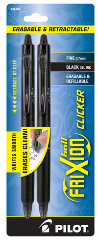 Pilot 31460 Black Frixion Clicker Erasable Gel Ink Pen 2 Pack