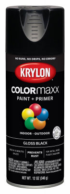 Krylon ColorMaxx Gloss Black Paint + Primer Spray Paint 12 oz (Pack of 6)