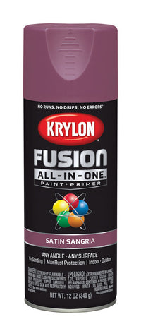 Krylon Fusion All-In-One Satin Sangria Paint + Primer Spray Paint 12 oz. (Pack of 6)