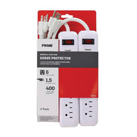 Prime 1.5 ft. L 6 outlets Surge Protector White 400 J