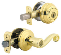 Kwikset  Lido  Polished Brass  Entry Lever and Deadbolt Set  ANSI/BHMA Grade 2  KW1  1-3/4 in.