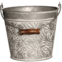 Planter With Handle, Whitewash Floral Metal, 12-In.