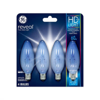 GE Reveal HD+ 60 W B10 Ceiling Fan Decorative Bulb E12 (Candelabra) Pure Clean Light 4 pk (Pack of 6)