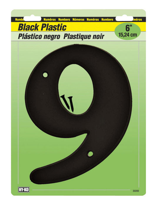 Hy-Ko 6 in. Black Plastic Number 9 Mounting Screws 1 pc. (Pack of 5)