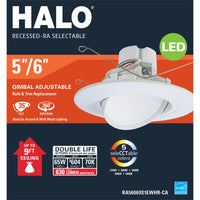 Halo RA56 Series Matte White 5/6 in. W Metal LED Recessed Lighting Gimbal 7 W