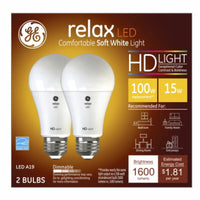 GE A19 E26 (Medium) LED Bulb Soft White 75 W 2 pk