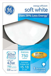 GE 43 watts G25 Globe Incandescent Bulb E26 (Medium) Soft White 1 pk