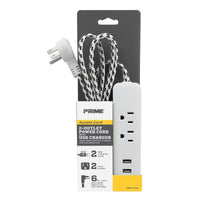 Prime 6 ft. L 2 outlets Power Strip with USB Ports Gray/White