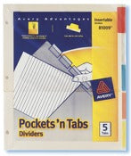 Avery 81009 5 Count Assorted Colors Pockets' N Tabs Dividers