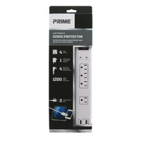 Prime 4 ft. L 4 outlets Surge Protector with USB Port White 1200 J