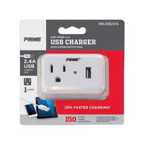 Prime 1 outlets Surge Protector with USB Port White 150 J