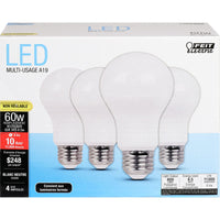 Feit Electric A19 E26 (Medium) LED Bulb Neutral White 60 Watt Equivalence 4 pk